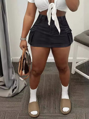 Cargo Pocket Mini Skirt in Khaki, front view
