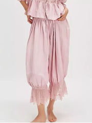 lounge pants in blush pink featuring tied and relaxed fit