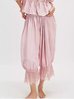 lounge pants in blush pink featuring tied and relaxed fit