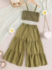 Children's Smocked Bow Cami And Pants Set in Olive, alternate angle