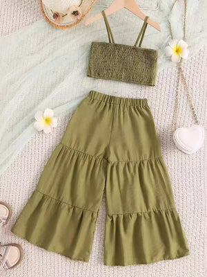 Children's Smocked Bow Cami And Pants Set in Olive, alternate angle
