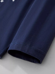 Dark Navy long-sleeve baby tee with white stars and ribbed cuffs.