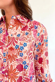 Fall Flower Print Long Sleeve Mini Dress in Dusty Pink, alternate angle