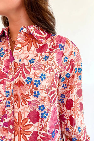 Fall Flower Print Long Sleeve Mini Dress in Dusty Pink, alternate angle