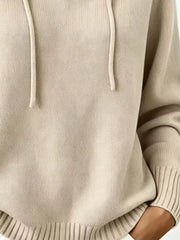 Cozy Ribbed Long-sleeve Hooded Sweater in White, view 12