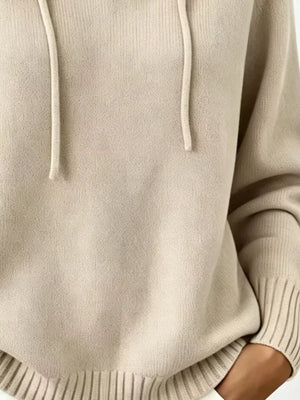 Cozy Ribbed Long-sleeve Hooded Sweater in White, view 12