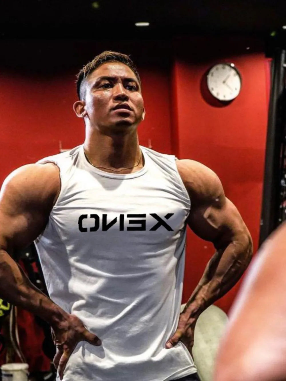 White athletic fit XENO logo tank top