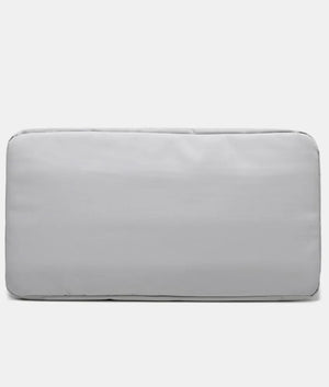 Gray dual-compartment weekender bag with contrast straps