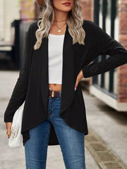 Open-front Dropped Shoulder Cardigan in Black with dropped shoulder