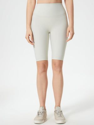 Light blue ribbed contour cycling shorts with a high waist.