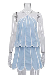 Charming Ruffled Halter Neck Two-piece Set