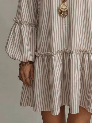 Striped Balloon Sleeve Mini Dress Plus Size in Light Green, product detail