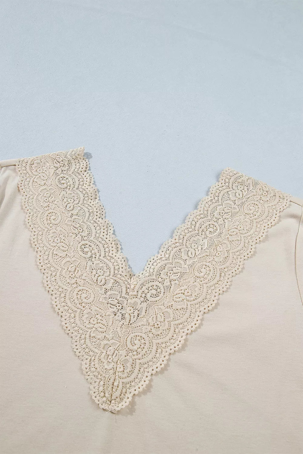 Lace Trim V Neck Long Sleeve Patchwork Shirt, alternate angle