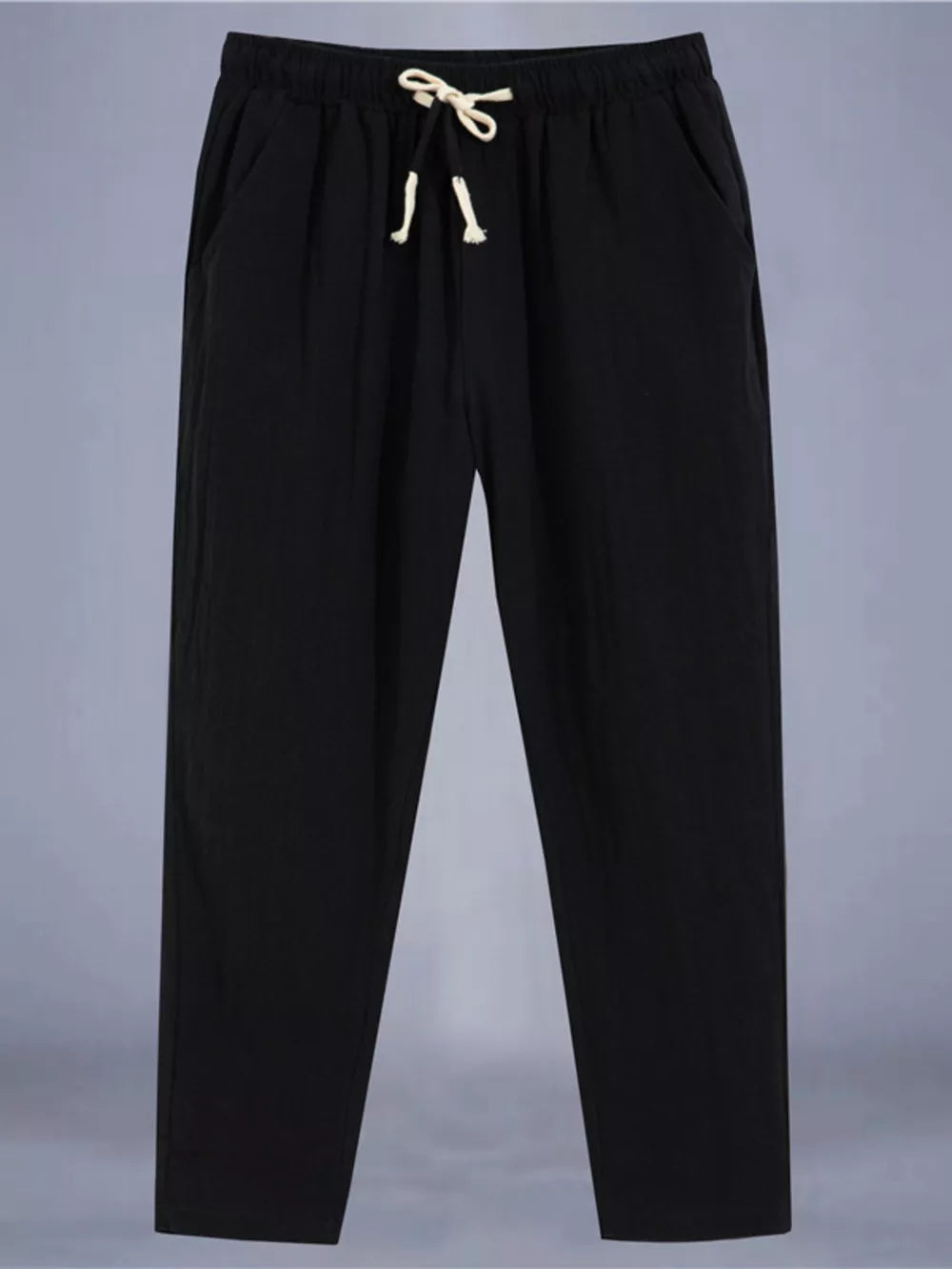 Men's Plus Size Drawstring Loose Fit Pants in White, side view