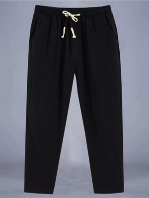 Men's Plus Size Drawstring Loose Fit Pants in White, side view
