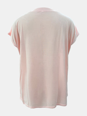Relaxed tee in watermelon pink with cap sleeves and a subtle texture.