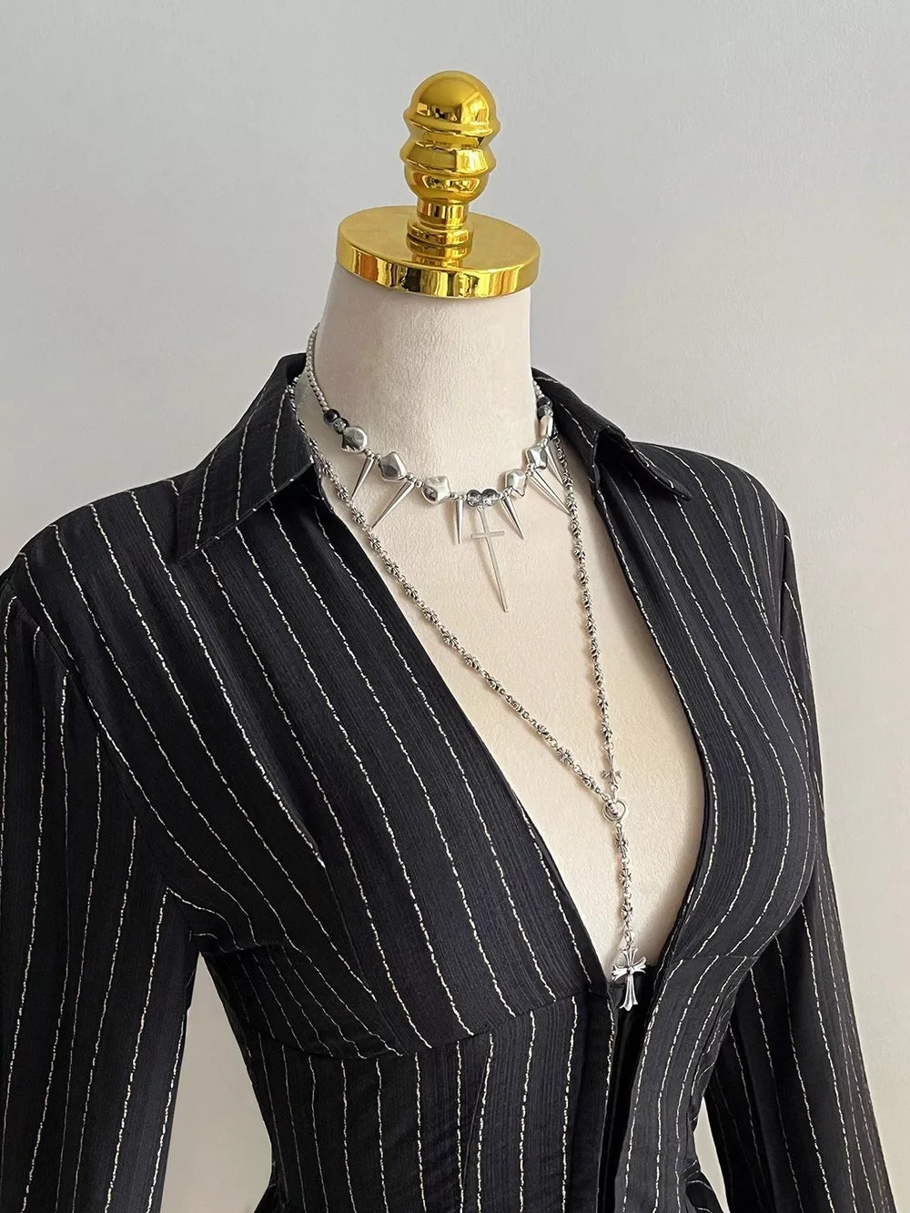 Striped Long Sleeve Fitted Blouse, product detail