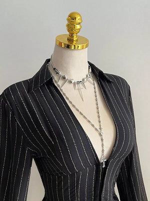 Striped Long Sleeve Fitted Blouse, product detail