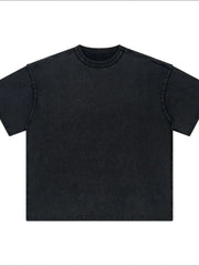Black washed cotton t-shirt with raw seams and crew neck.
