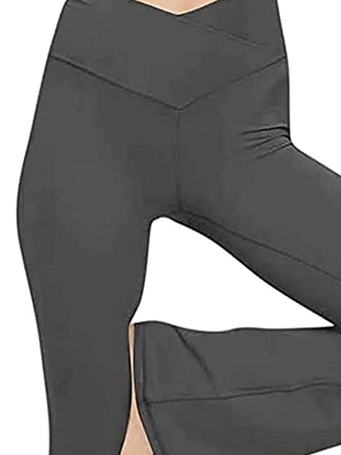 Charcoal V-waist flare leggings with side slit detail