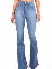 Light blue denim high-rise bootcut jeans with a comfortable fit.