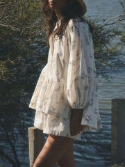 Charming Floral Balloon Sleeve Two-piece Set