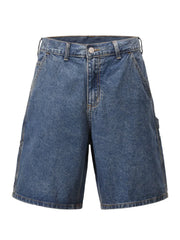 Carpenter denim bermuda shorts in medium wash with utility pockets and a relaxed fit.