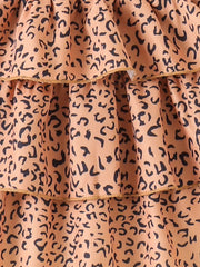 Children's Halter Top & Leopard Ruffled Skirt Set in Black, back view