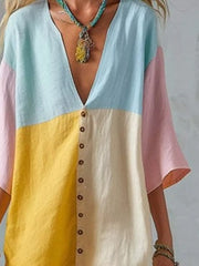 Color Block V-neck Mini Dress in Yellow, close-up detail
