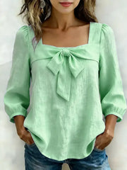 Full Size Bow Front Square Neck Blouse Plus in Yellow, side view