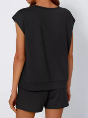 Black crew neck sleeveless top and shorts set