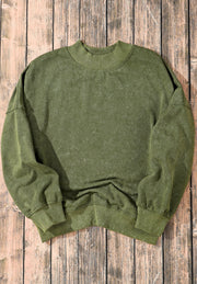 Moss acid wash mock neck sweatshirt with ribbed cuffs and hem