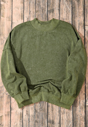 Moss acid wash mock neck sweatshirt with ribbed cuffs and hem