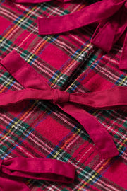 Plaid Tie Neck Ruffle Cuffs Blouse, fit detail