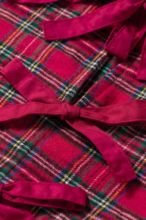 Plaid Tie Neck Ruffle Cuffs Blouse, fit detail