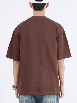 Men's dark brown cotton crew neck t-shirt with half sleeves.