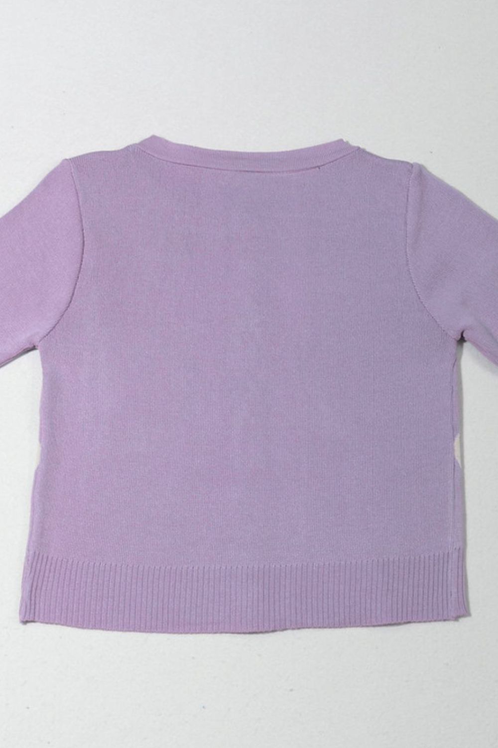 Lavender argyle knit cropped cardigan with ribbed hem