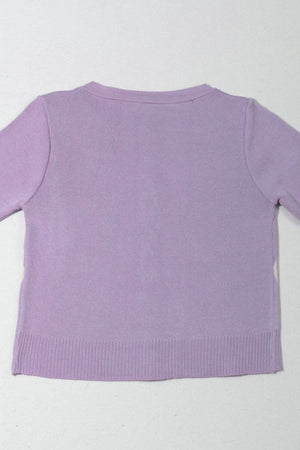 Lavender argyle knit cropped cardigan with ribbed hem