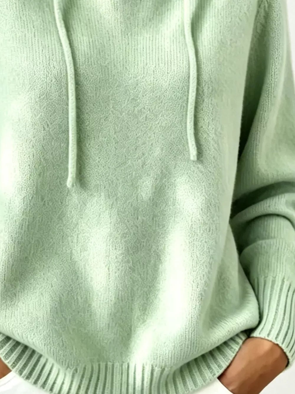 Cozy Ribbed Long-sleeve Hooded Sweater in White, view 21