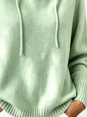 Cozy Ribbed Long-sleeve Hooded Sweater in White, view 21