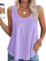 Lavender eyelet scoop neck tank top with intricate patterns