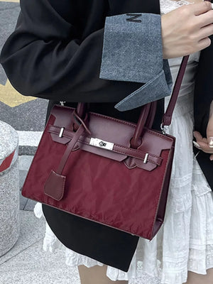 Textured Leather Top-handle Handbag in Black, alternate angle