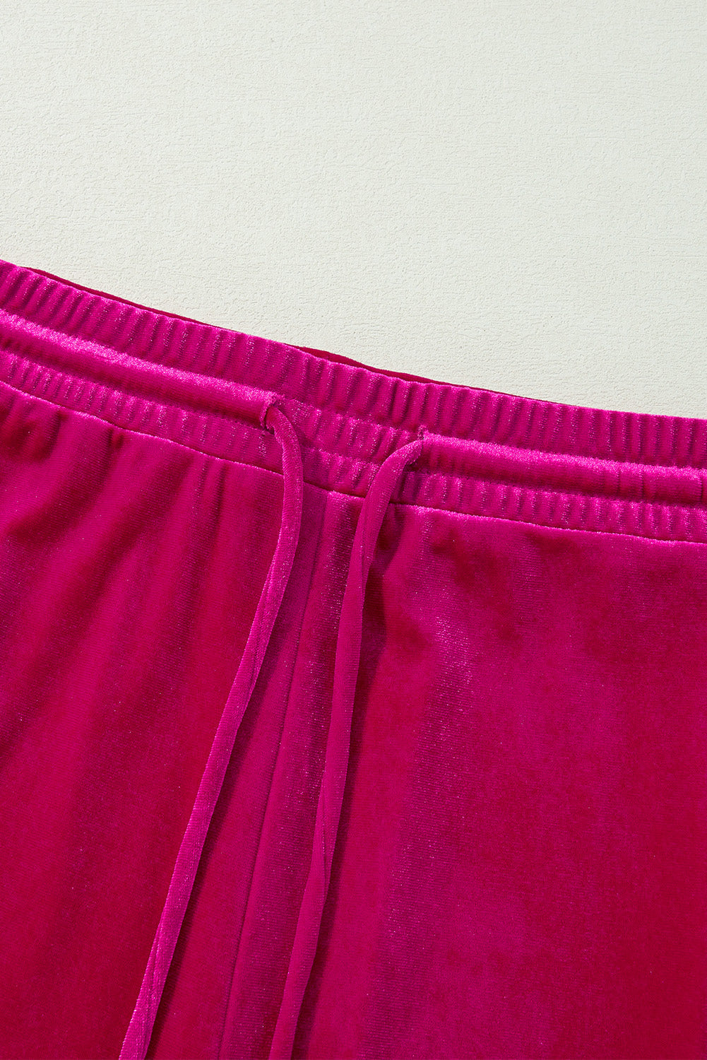 Velvet culotte pants in Deep Rose with elastic waistband and drawstring.