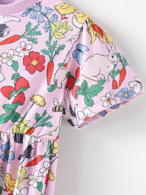 Children's Printed Round Neck Dress, model styling view