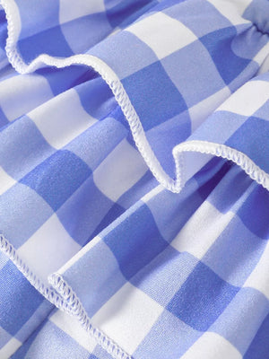 Children's Ruffled Bow Bodysuit And Pants Set in Pink, close-up detail