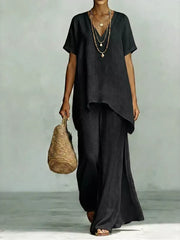 Effortless V-neck Top & Wide-leg Pant Set