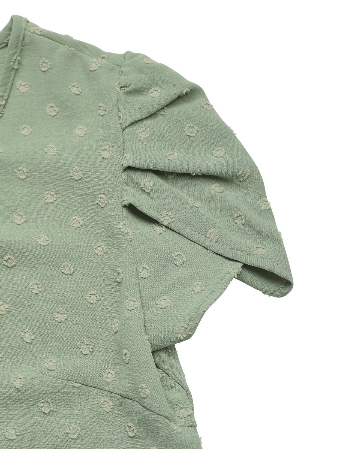 Sage textured dot puff sleeve blouse with ruffled details