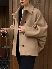 Oversized Lapel Collar Button-down Coat in Brown, view 11