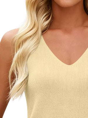 V-neck Ribbed Knit Tank Top in Navy, back view