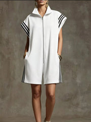 Striped Zip Front Romper, front view